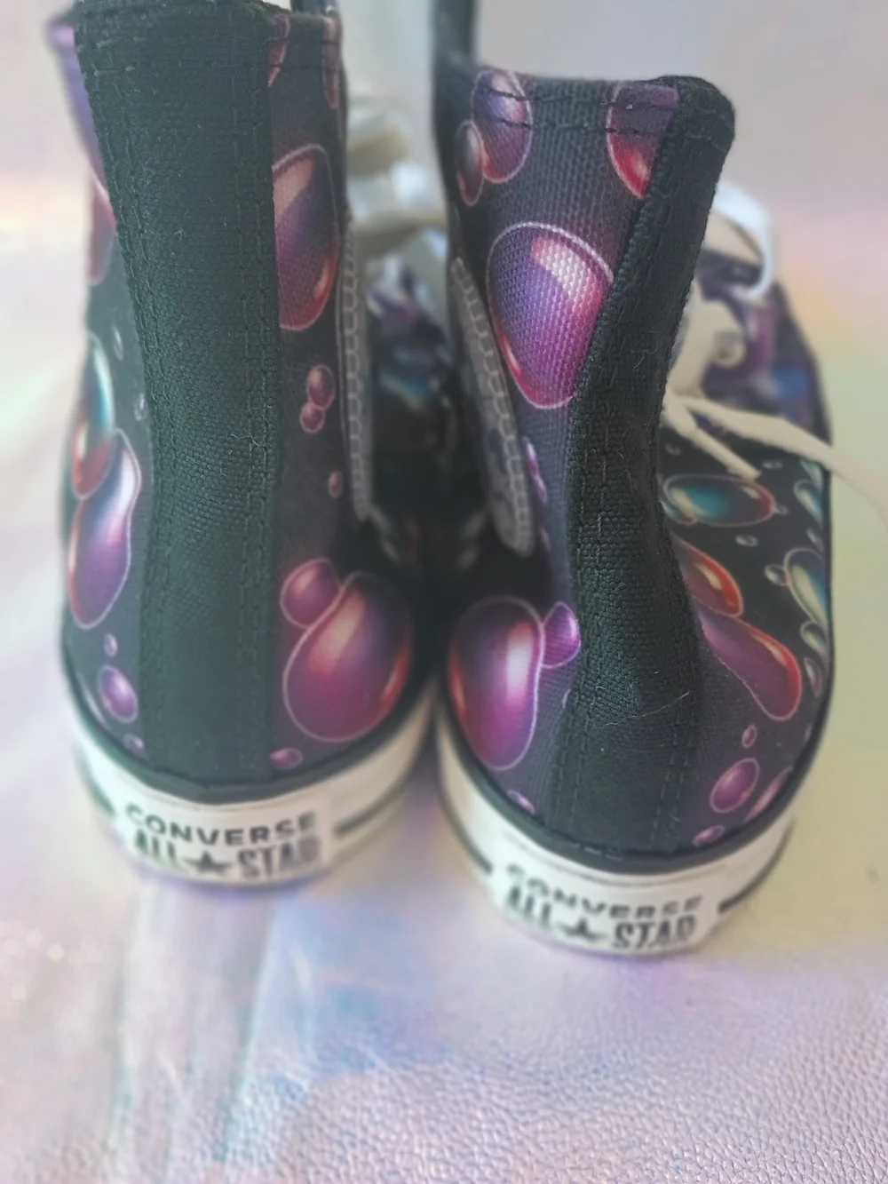 Converse Kids High-Top Sneakers in Black with Purple and Blue Bubble Print